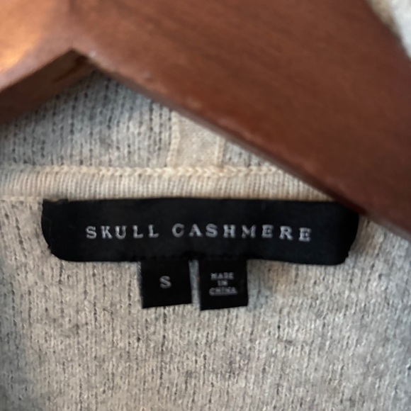Skull Cashmere Cardigan Sweater S Gray and Cream Long Sleeve Open Front Wool - Picture 7 of 11